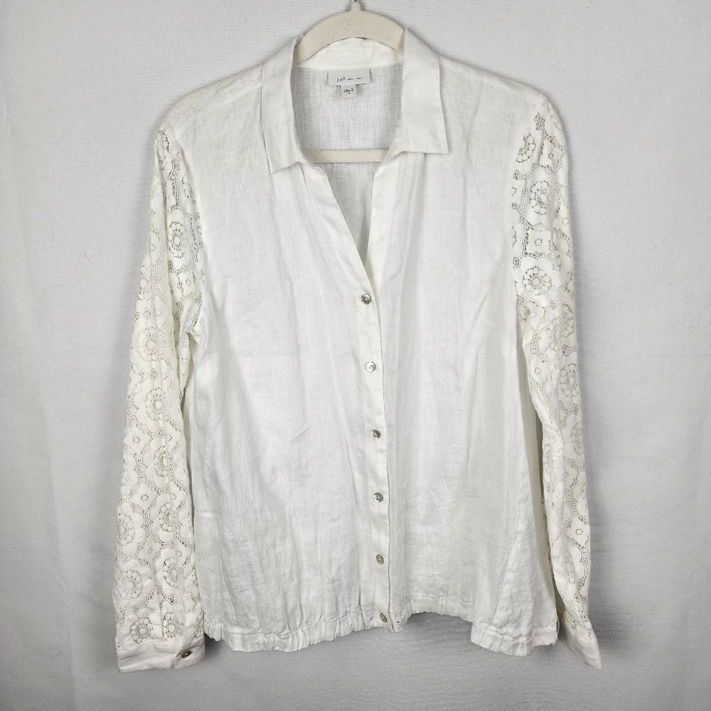 J. Jill Love Linen Lace Sleeve Button Up Top M